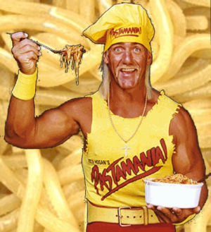 hulk hogan,spaghetti,wrestling,noodles