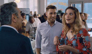 alexis rose,johnny rose,funny,love,happy,comedy,hug,yay,humour,schitts creek,cbc,canadian,schittscreek,eugene levy,annie murphy,jims dad