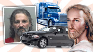 jesus,guy,over,truck,semi,driver,bmw,road rage,demands,car crime,wtf cars,pull