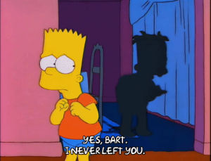 bart simpson,episode 1,season 8,halloween,scared,scary,8x01,watch out,sneaking,behind you,deranged