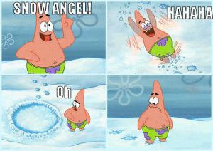 snow angel,spongebob,fail,cartoon,patrick