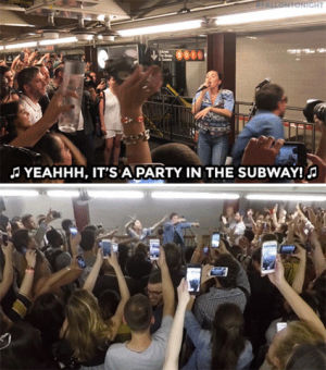 party,jimmy fallon,miley cyrus,fallontonight,subway,party in the usa
