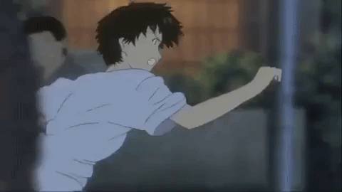 anime boy running from girl