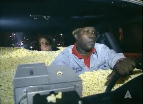 full of popcorn