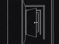 Animated Whimsical Monochrome Illustration of Door Opening GIF